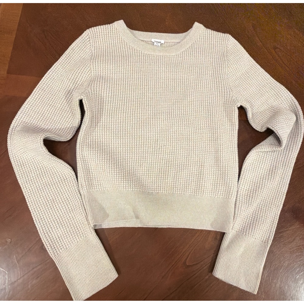 Garage Women's Beige Short Top Long Sleeve Knit Sweater Size S